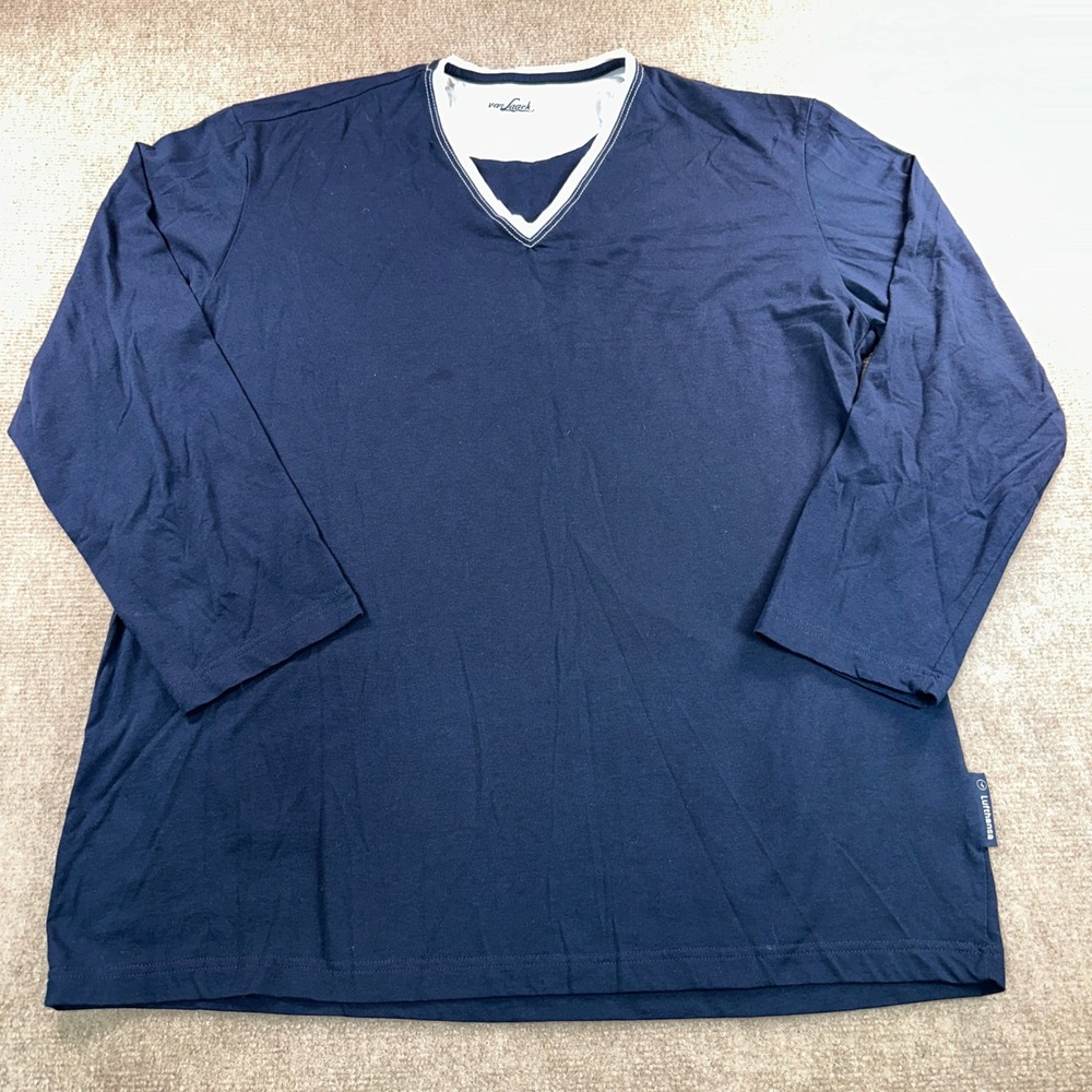 Van Laack Lufthansa Mens Navy Blue V-Neck Long Sleeve T-Shirt Premium Jersey